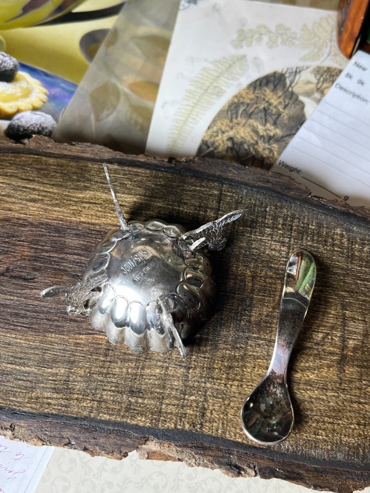 Sterling Silver Coyote Salt Shell & Spoon V998