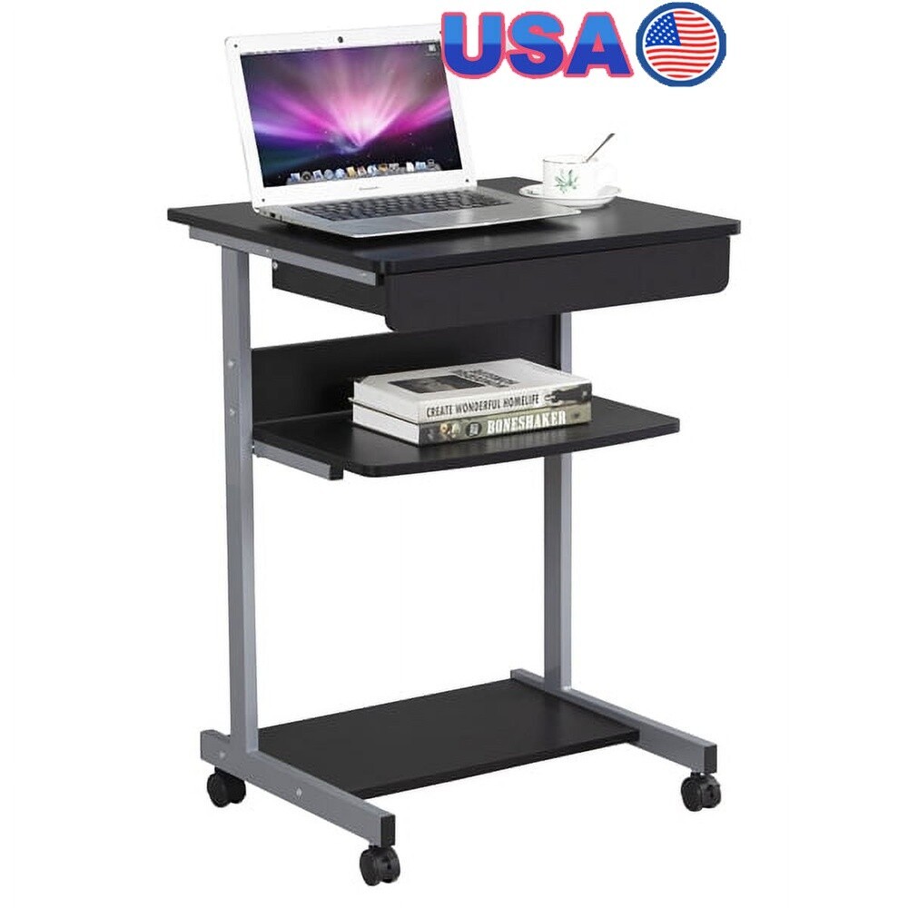 Rolling Computer Desk W/ Shelves Drawer Mobile Office Table Multi-Functional New
