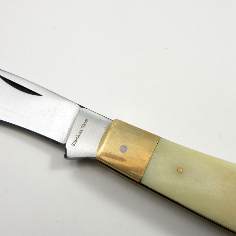 FOLDING POCKET KNIFE | 4" Rite Edge Hawkbill Blade White Bone + Brass Handle
