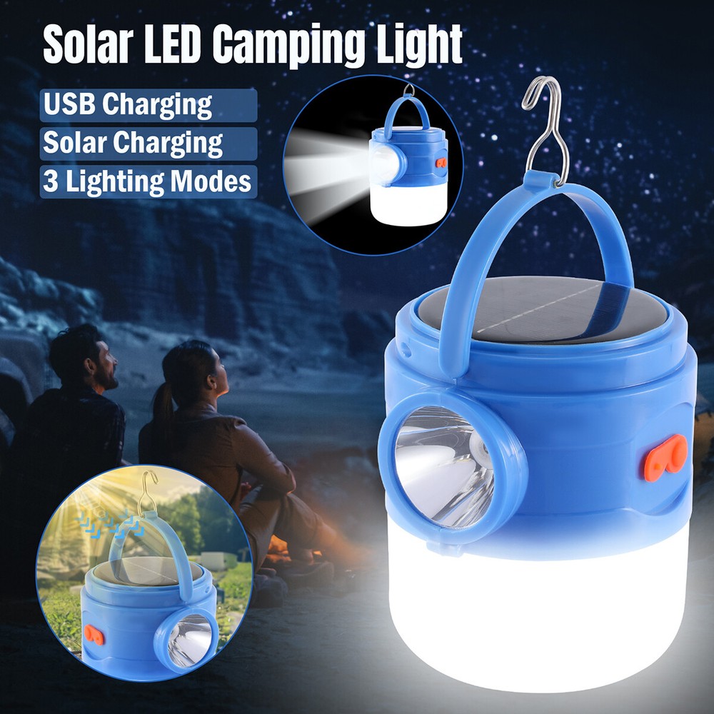 Solar Camping Lantern Flashlight Lamp Portable Rechargeable LED USB Powered A+++
