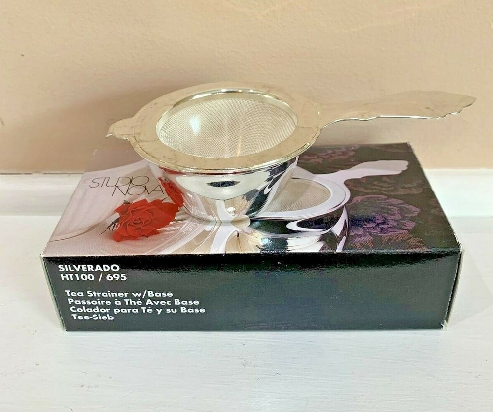 Studio Nova Silverado Mesh Tea Strainer with Base Silver Plated