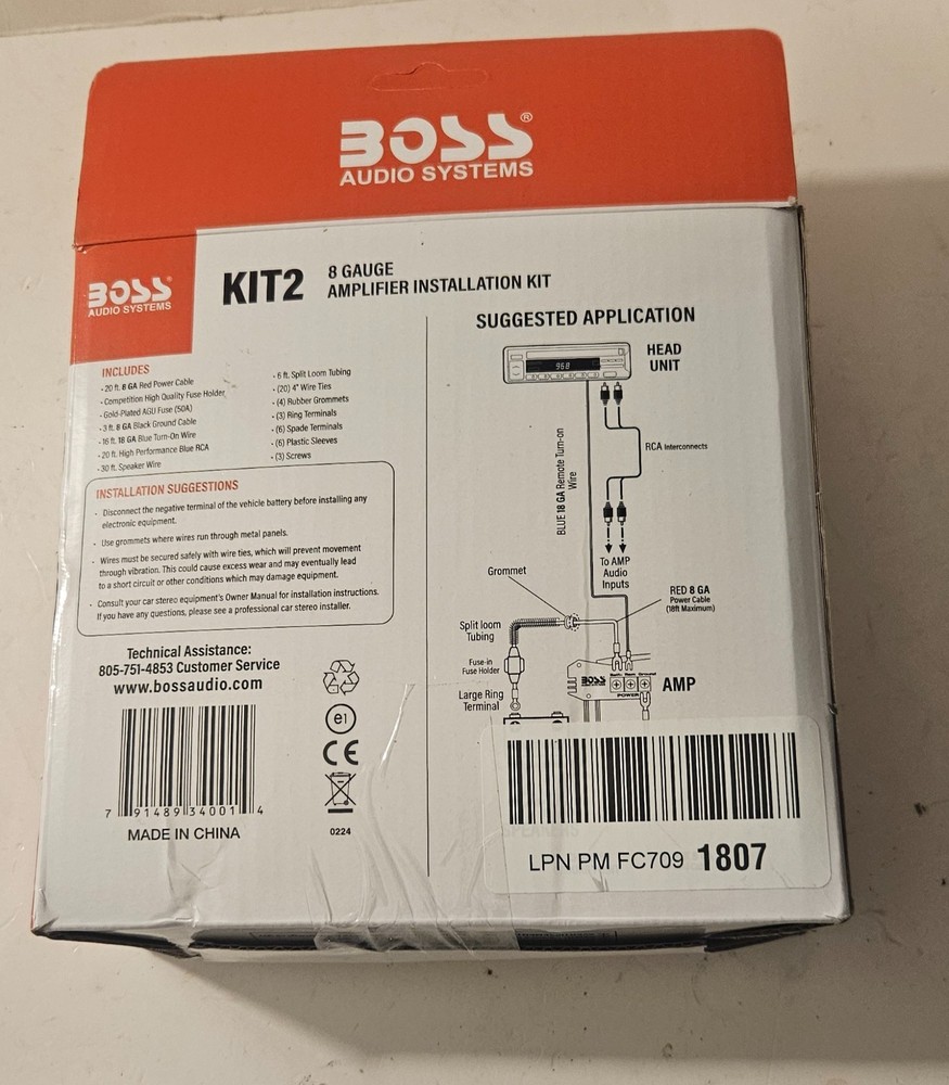 BOSS Audio Systems KIT2 8 Gauge Amplifier Installation Kit *New Open Box*