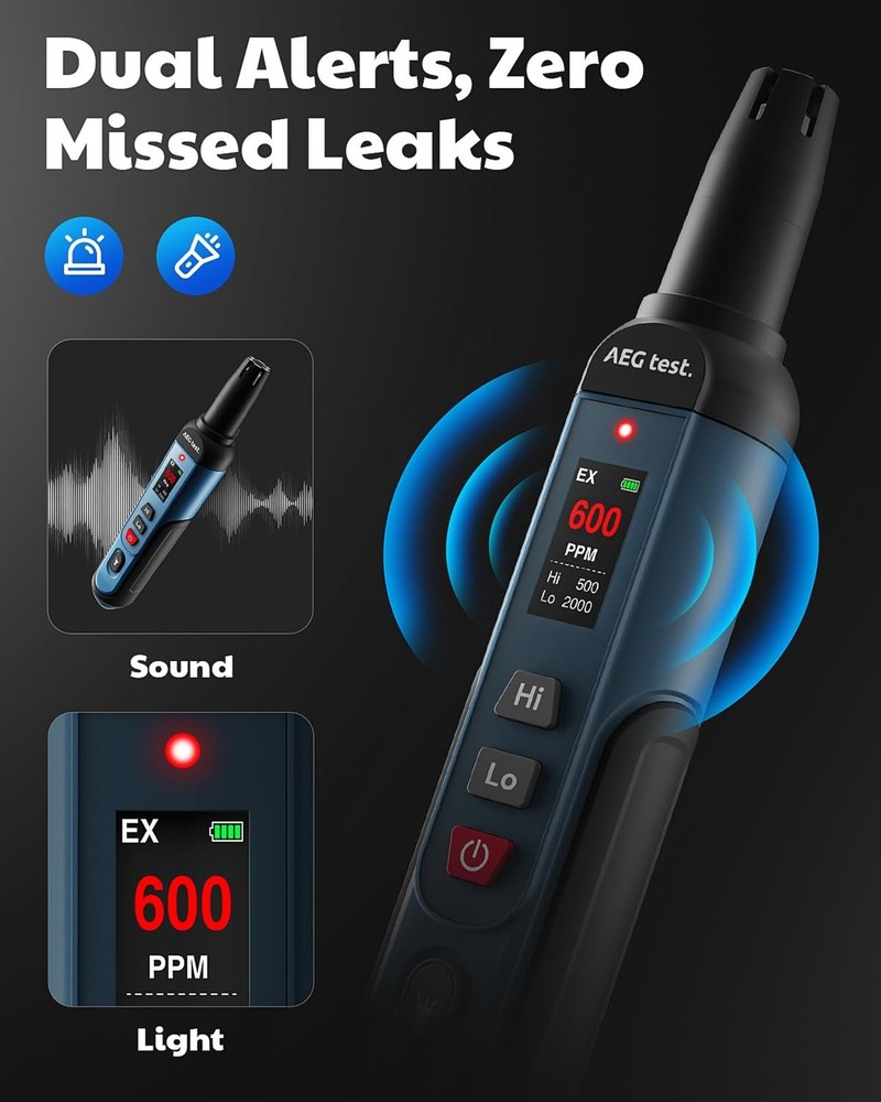 AGT-1988 Rechargeable Natural Gas Detector, Gas Leak Detector with TFT Displa...