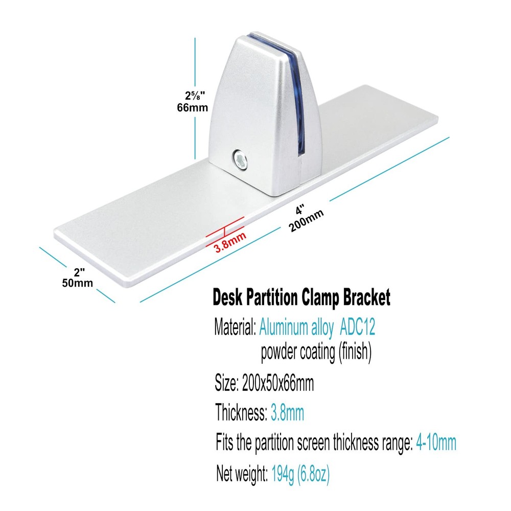 4 Pack T Shaped Office Desk Partition Clamp Sneeze Guard Bracket Support