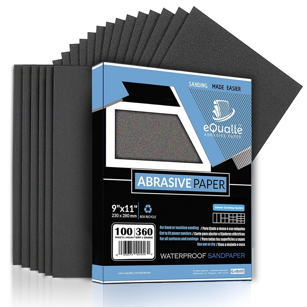 360 Grit Sandpaper Sheets 100Pack 9x11 in Bulk Sandpaper Multi-Surface Precis...