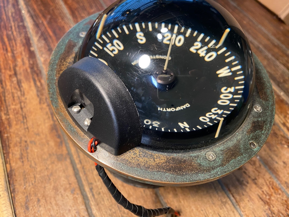 Vintage Danforth Constellation Dash Mount Compass 5" Card Red LED Light