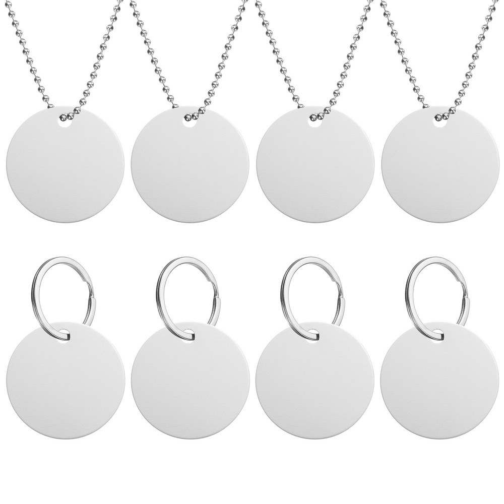 8Pcs Blank Tags, 35mm Round Stamping Blanks with Chains Loops, Silver
