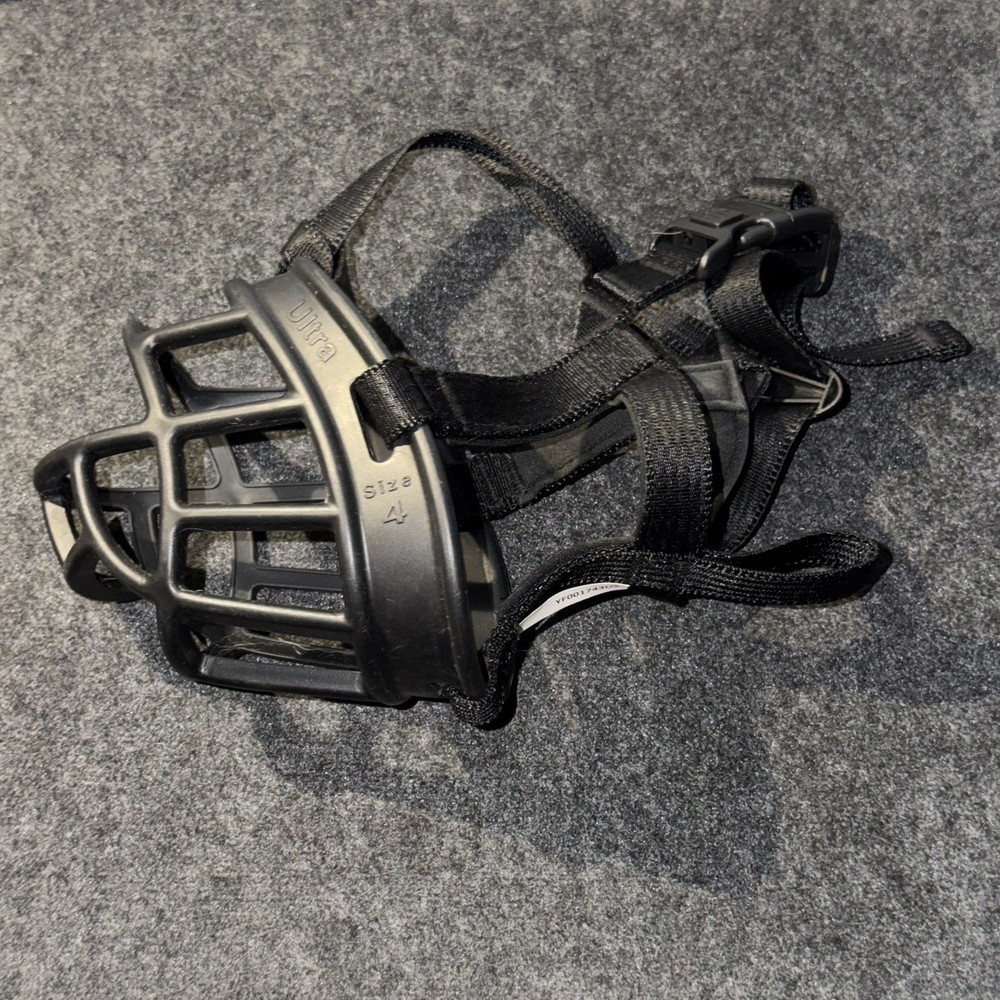 Baskerville Ultra Muzzle Size 4 Black Rubber Custom Adjustable Breathable Dog