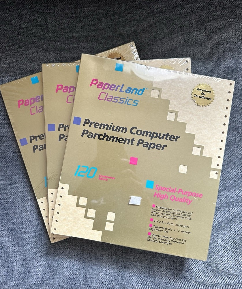 (3) Paperland Classics Dot Matrix Printer Parchment Computer Paper Certificates