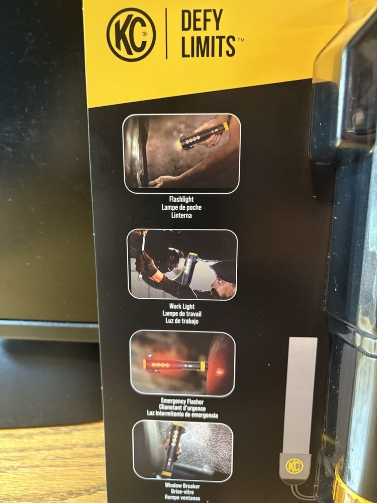 KC Auto Light Flashlight W/ Emergency Tool+Work Light+Tools+Charge Cord NIP