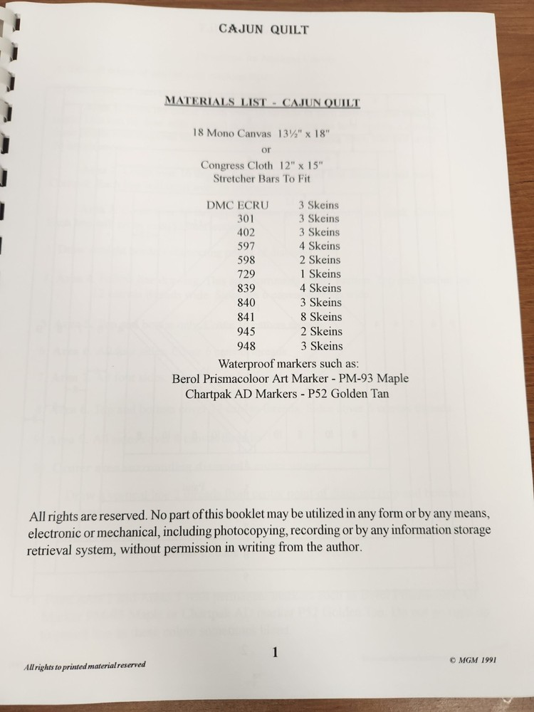 Cajun Quilt by Genny Morrow Needlepoint Pattern Chart Graph Book