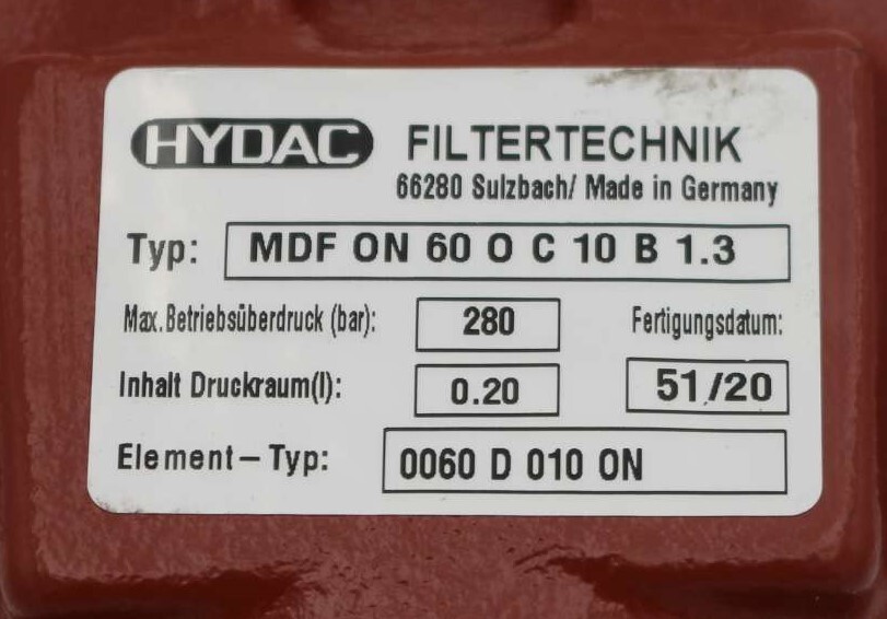 New MDF ON 60 O C 10 B 1.3 Hydac Hydraulic Filter