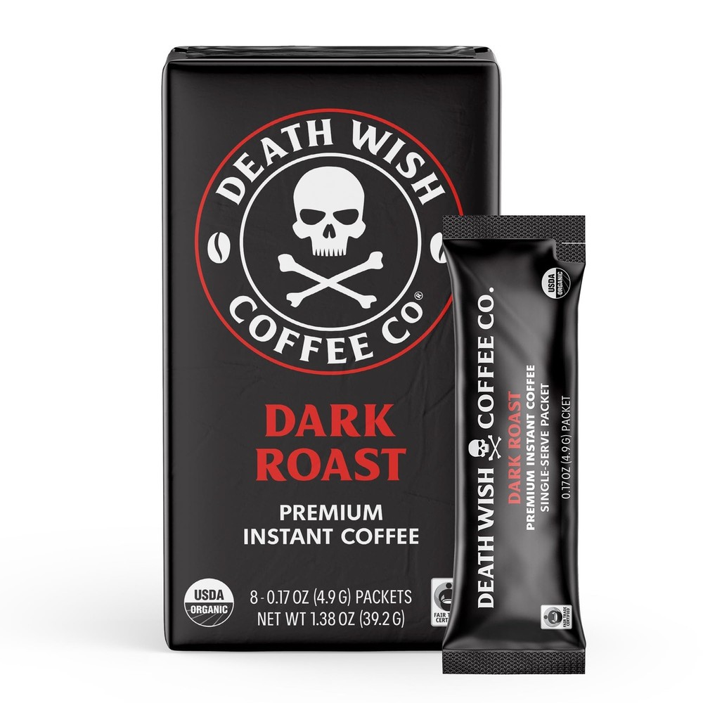 Death Wish Coffee Instant Dark Roast Packets, 8 Count (Single Pack)