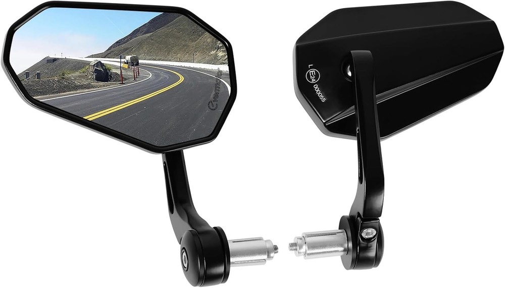Motorcycle Mirrors, E24 E-Marked Bar End Mirrors 142 × 85 mm, Black