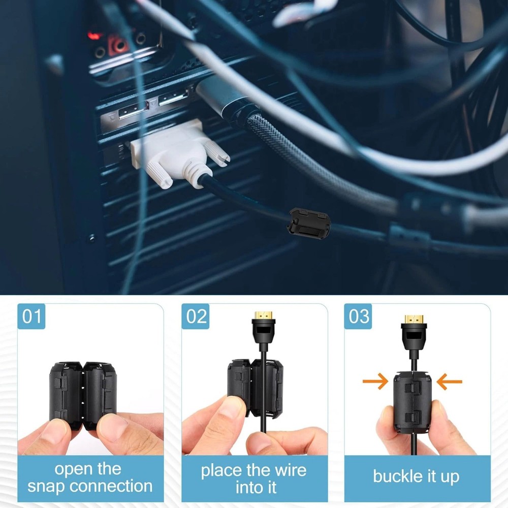 10PCS Ring Core Ferrite Clips Reduce Electromagnetic Interference Improve Signal