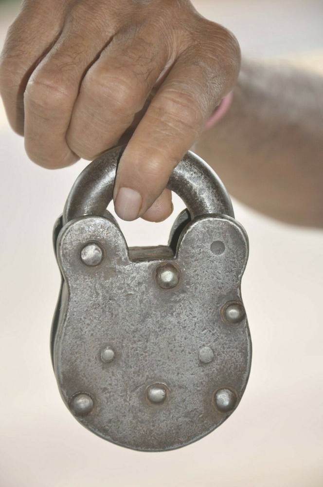 Vintage Iron Handcrafted Unique Shape Solid Fine Quality Padlock , Nice Patina