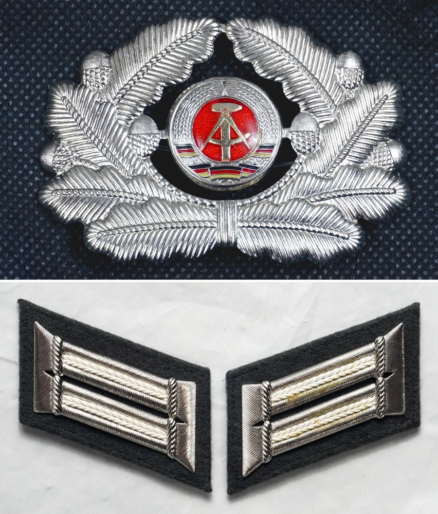 East German Officer Visor Cap Device + Collar tabs combo