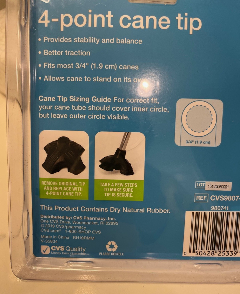 CVS 4-Point Cane Tip, Replacement Tip, 3/4" fit, Better Mobility Traction 980741