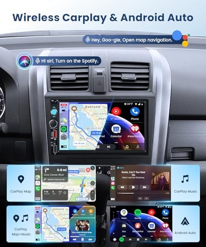 2 DIN Car Stereo Wireless Carplay&Android Auto, USB-C Head Unit 7” Touch