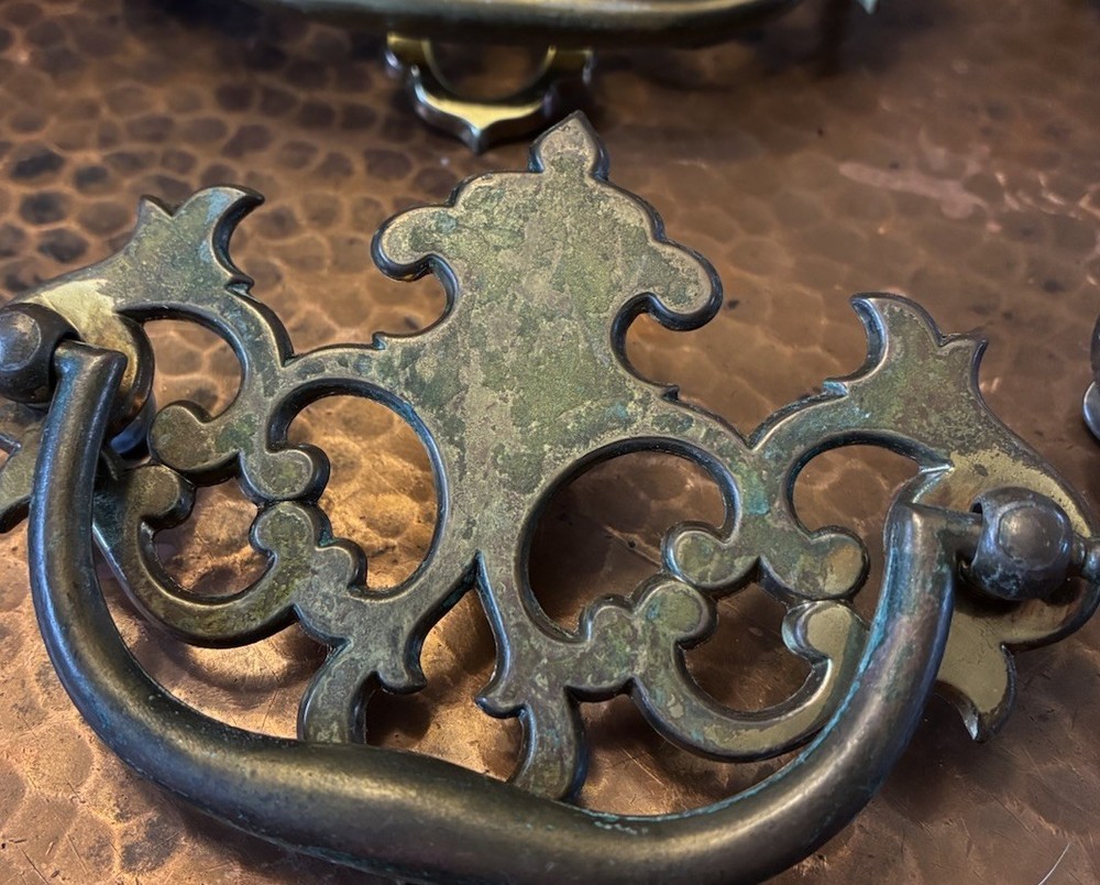 Fancy Drexel Chippendale Solid Brass Drawer Pulls Set 10 Bat Wing 4 3/4”w