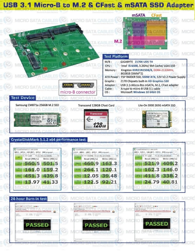 USB 3.1 Micro B to M.2 - mSATA - CFast Card Adapter