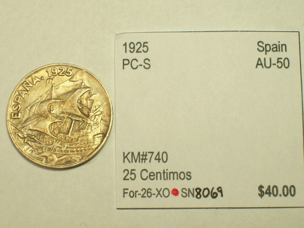 1925 PC-S Spain 25 Centimos KM#740 AU SN8069