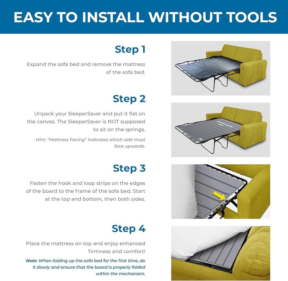 Permanently Installed Sleeper Sofa Support Board Queen Size Patent Pending