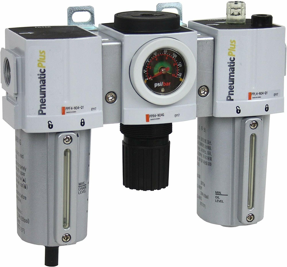 PneumaticPlus Compressed Air Filter Regulator Lubricator 1/2" NPT PPC4-N04G-Q