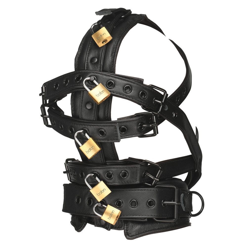 Adjustable Lockable Leather Head Harness with Muzzle BDSM Restraint Fetish Play