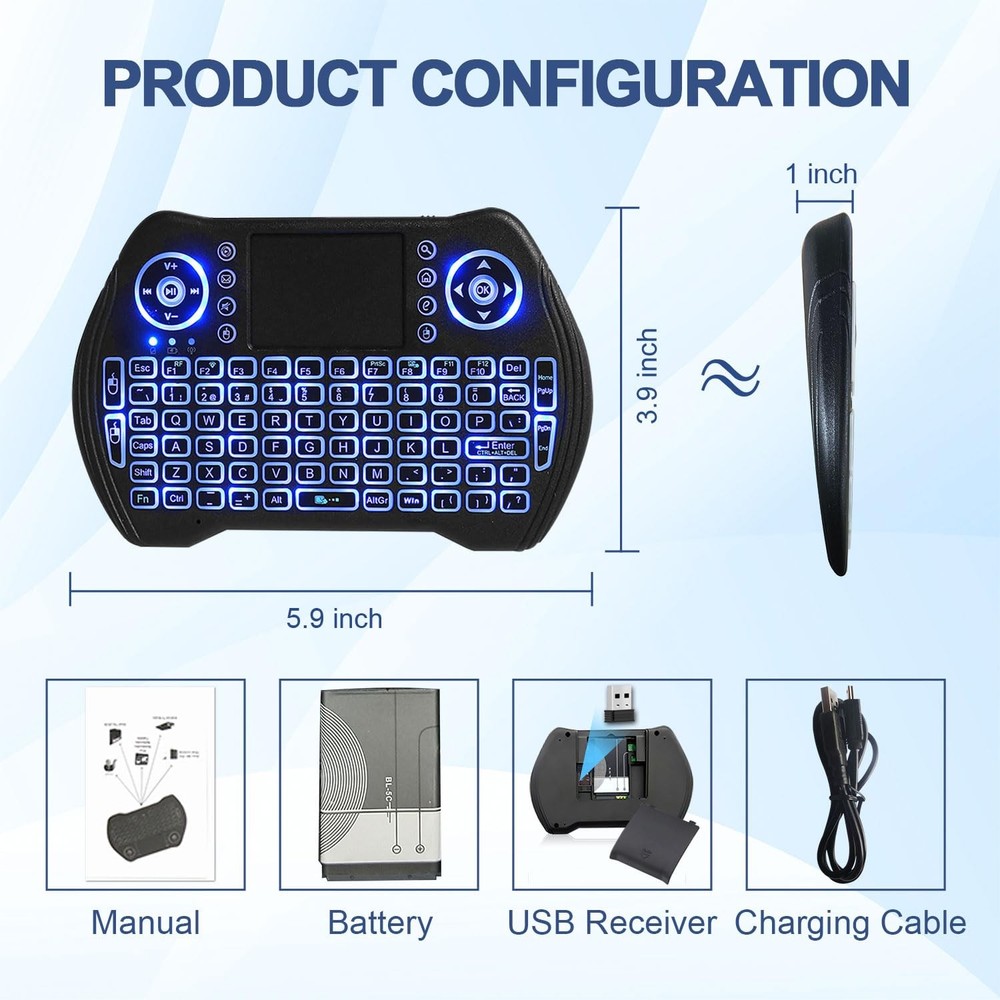 Backlit Mini Wireless Keyboard with Touchpad Mouse Combo Remote Control with ...