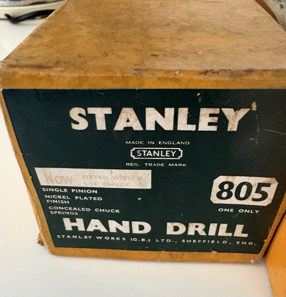 Vintage Boxed Stanley 805 5/16" Hand Drill plus bits