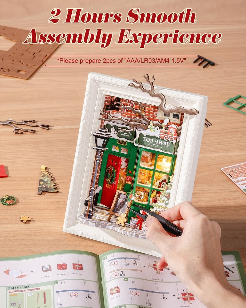 3D Diorama Frame, Wall-Mounted Shadow Box & Dollhouse Display Case for & Chri...