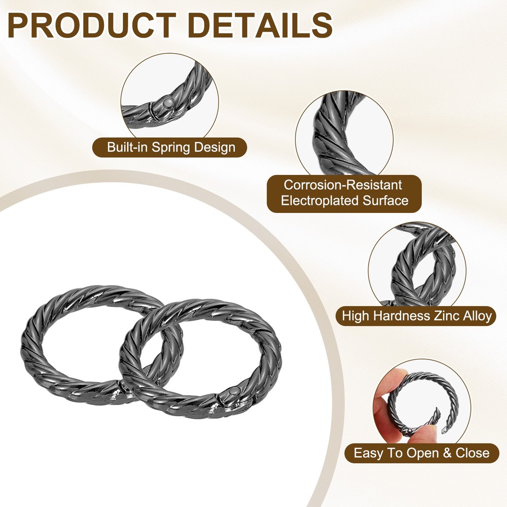 8pcs Spring O Rings 1" Round Trigger Metal Snap Hook Key Ring Gun Black
