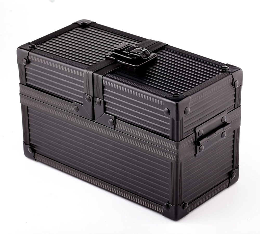 Black Double Metal Deck Box Dice Box for Deck Protector Storage Trading Cards TC