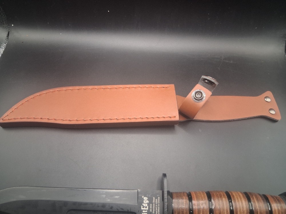 Elit Edge Combat Fixed Blade Knife Stacked Leather Handle Sheath KABAR style