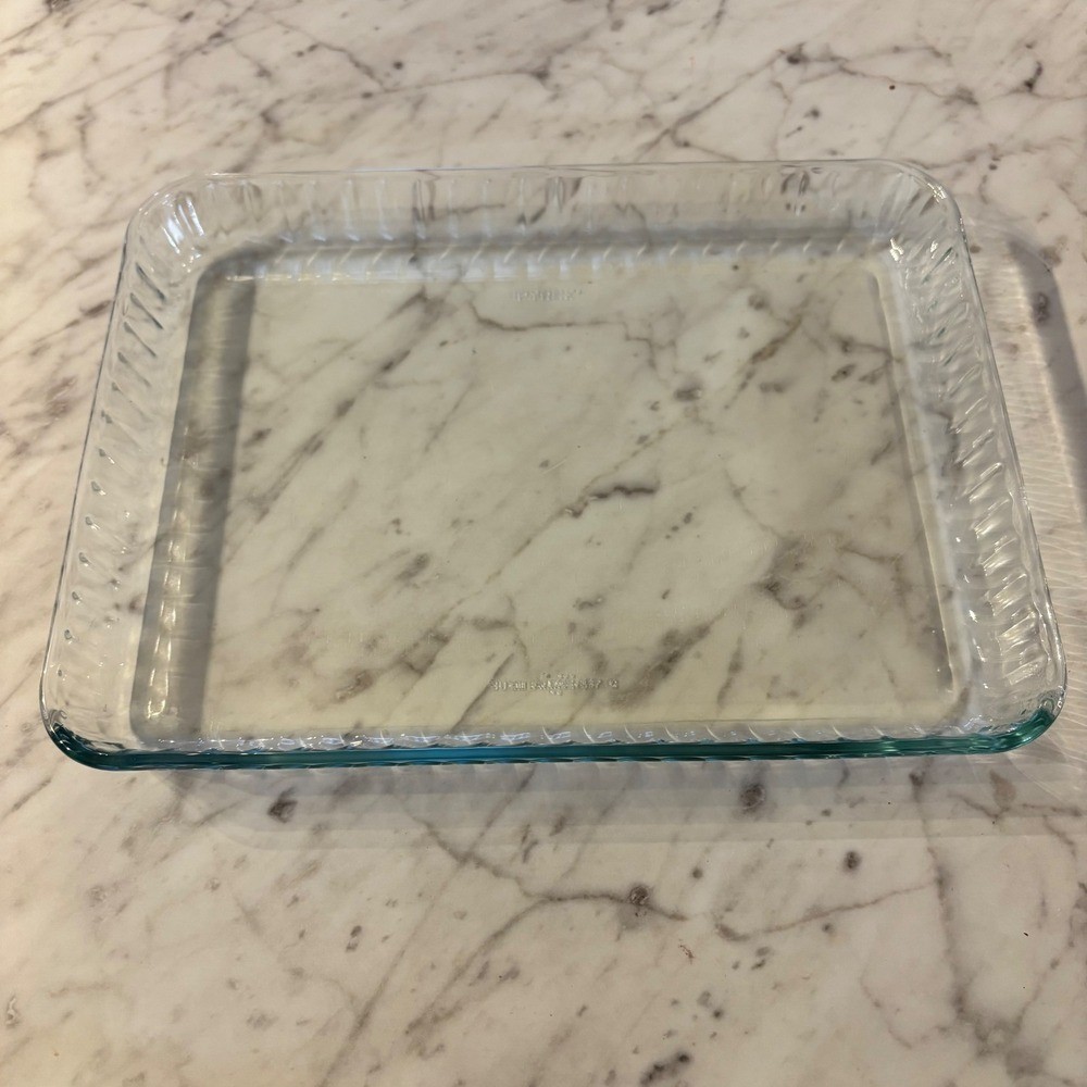 Pyrex 30cm France Glass Baking Dish Rectangular Clear Ribbed Edge Fluted