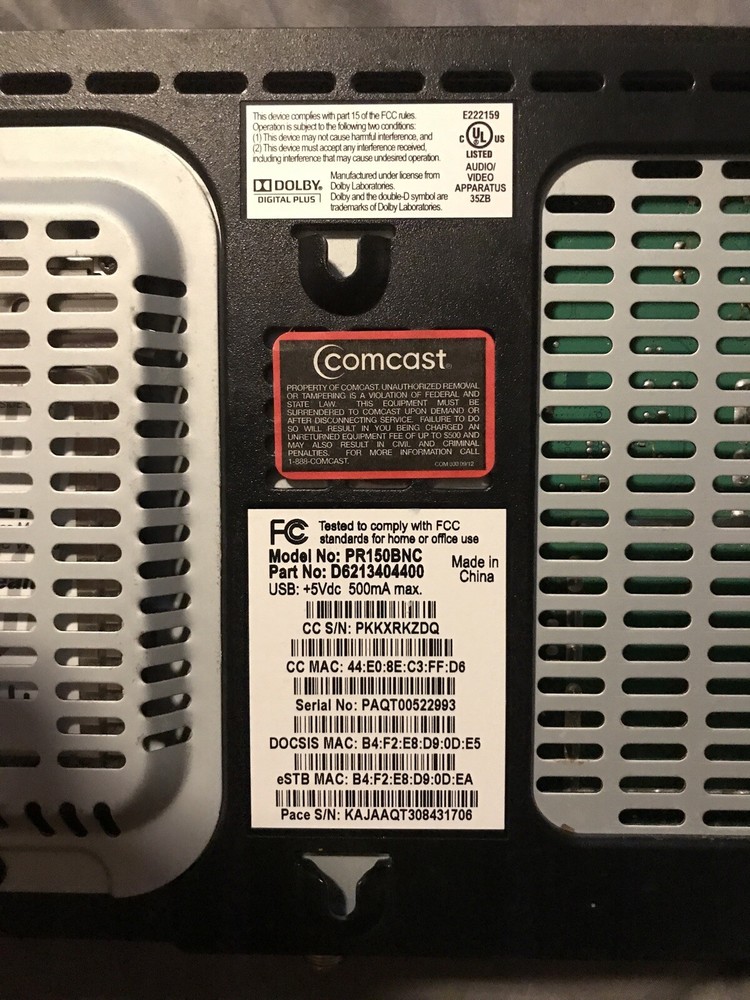 Comcast Xfinity Cable Box PR150BNC No Power cord