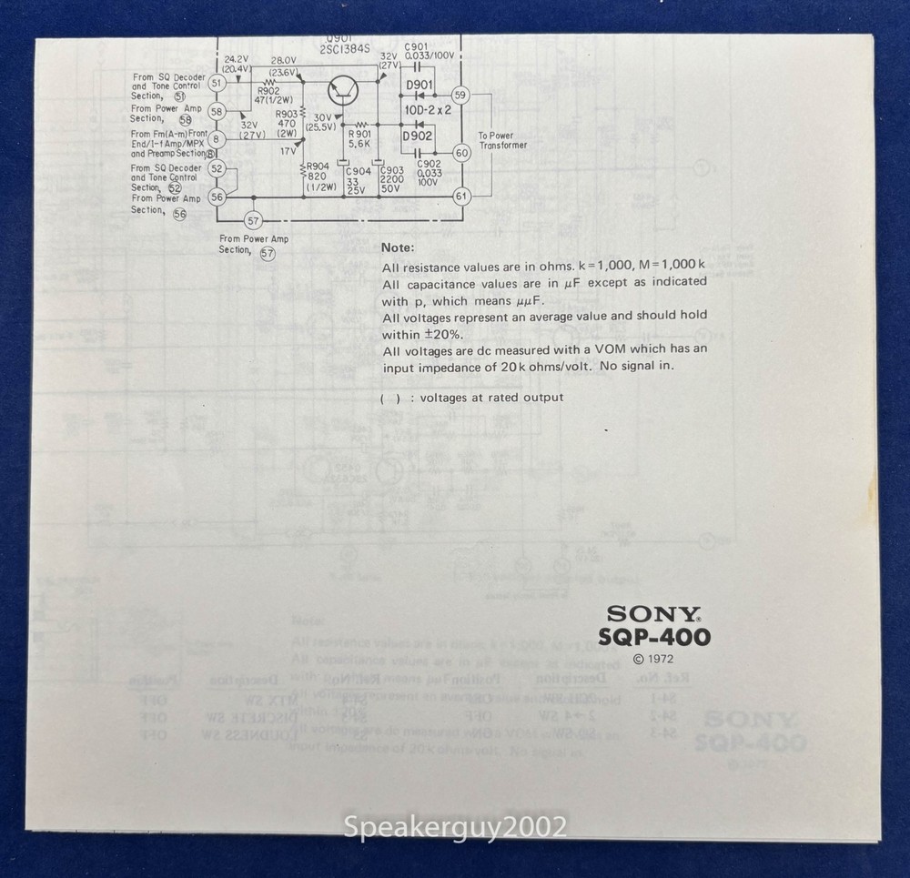 Original Sony SQP-400 Service Schematic