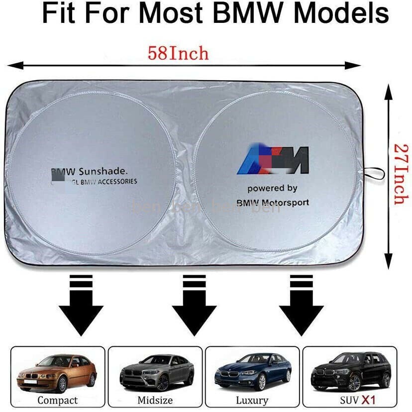 For BMW M Car Front Rear Windshield Sun Shade Shield Cover Visor Block Foldable