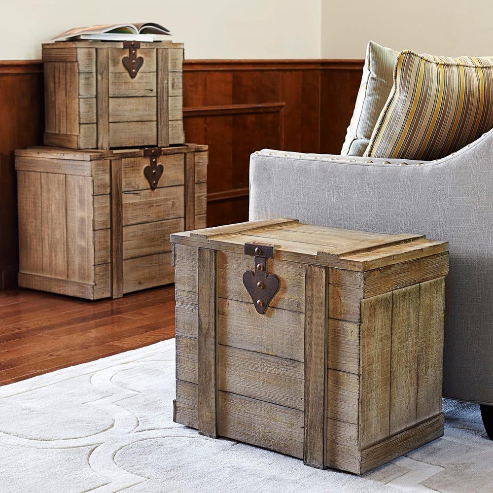 White Washed Rustic Decorative Wooden Trunk, Medium