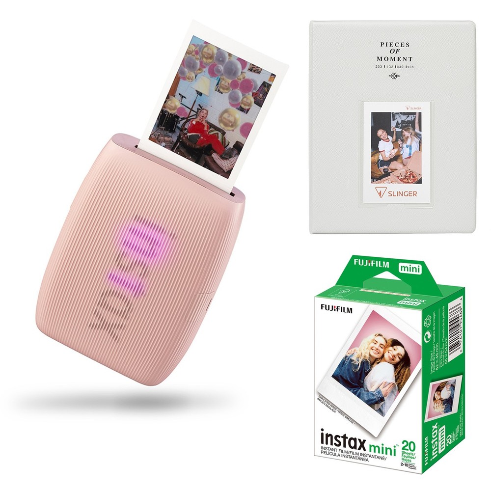 Fujifilm Instax Mini Link 3 Wireless Smartphone Printer, Pink, Bundle with Insta