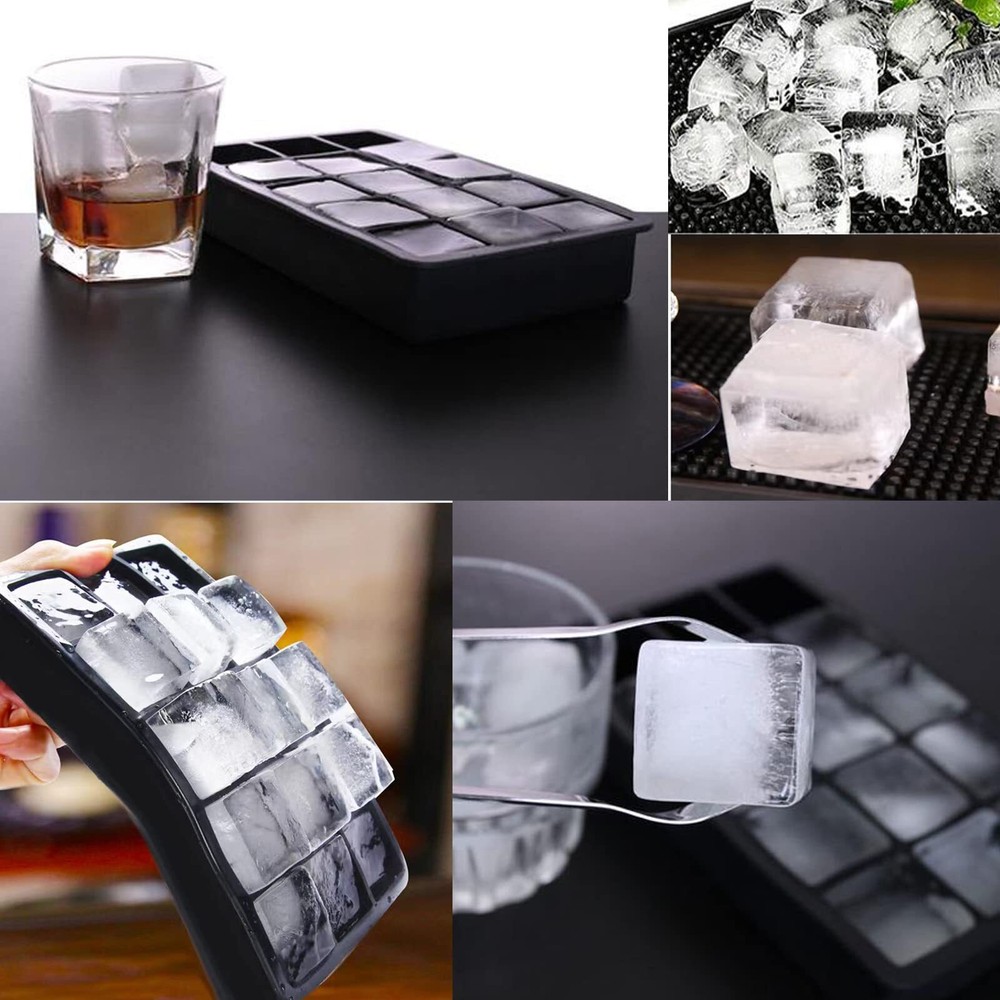 2 Pack 15-Cavity Silicone Ice Cube Trays Square Ice Cube Molds with Lids