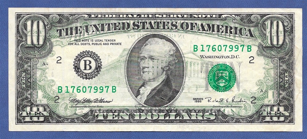 1995 $10   ERROR   ♚♚ BACK TO FACE OFFSET ♚♚