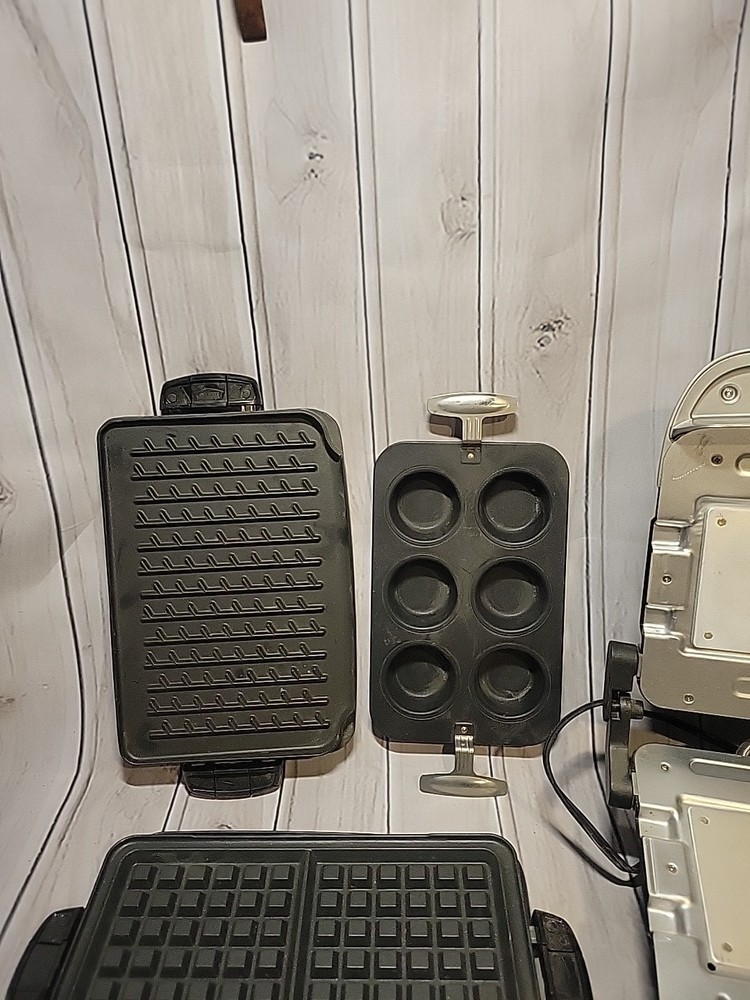 George Foreman Evolve Grill System w/ Waffle & 3 Plates / Drip Tray WORKS/ READ