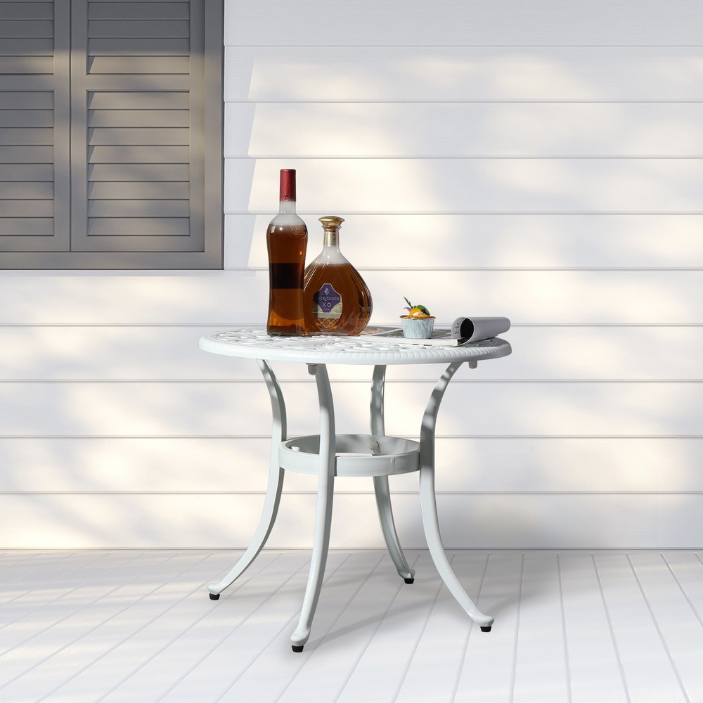 Patio End Table Side Table, Cast Aluminum Cocktail Table