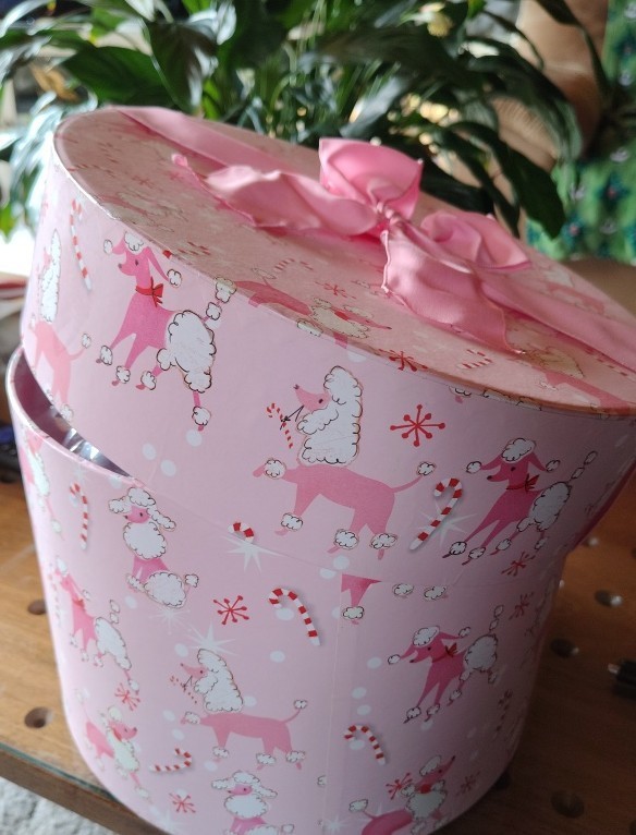 "Punch Studio" Pink Poodle Christmas Large Round Box