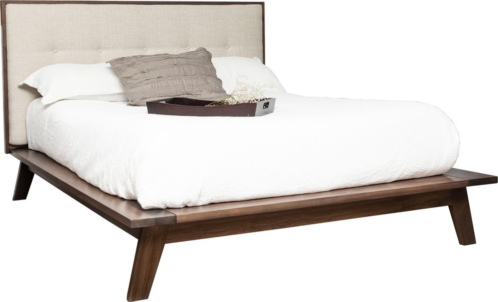 Rustic Walnut Platform Bedroom Set Solid Wood Modern 5 Piece