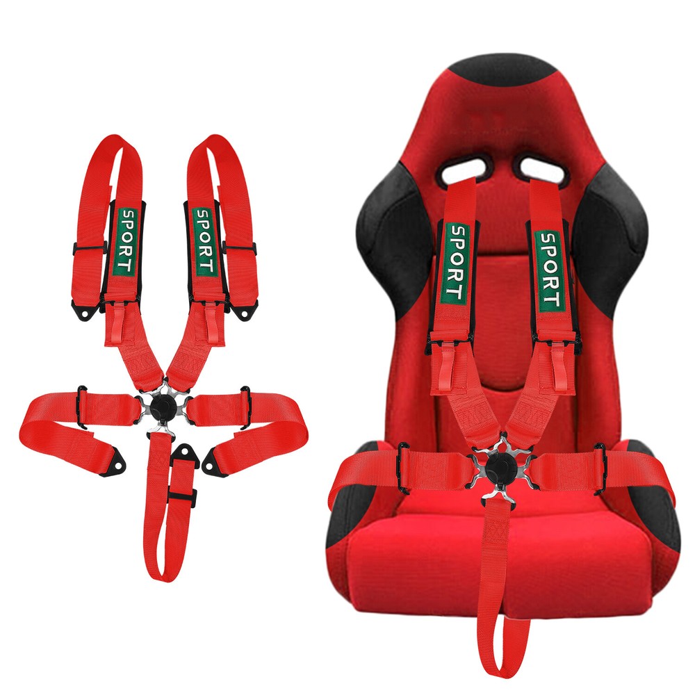 UNIVERSAL RED 5 POINT CAMLOCK QUICK RELEASE RACING SEAT BELT HARNESS