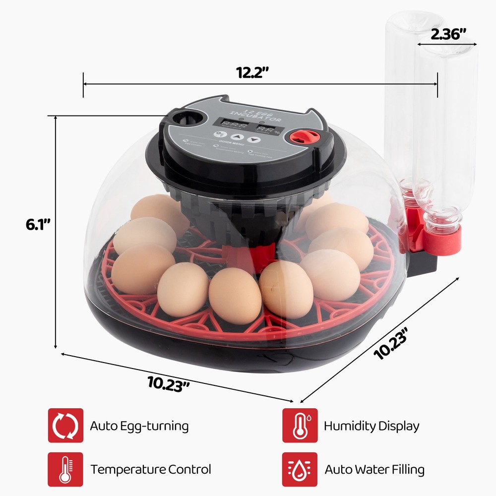 Smart Automatic Egg Incubator for 12 Eggs High Hatchability with LED Lighting