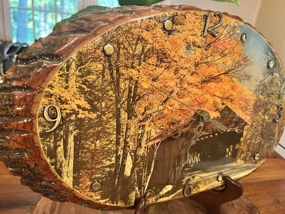 1980’s Live Edge Covered Bridge Wall Clock Works
